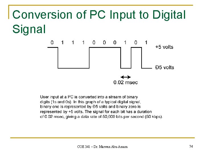 Conversion of PC Input to Digital Signal COE 341 – Dr. Marwan Abu-Amara 74