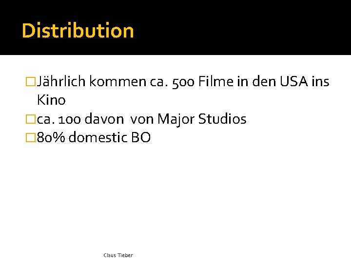 Distribution �Jährlich kommen ca. 500 Filme in den USA ins Kino �ca. 100 davon