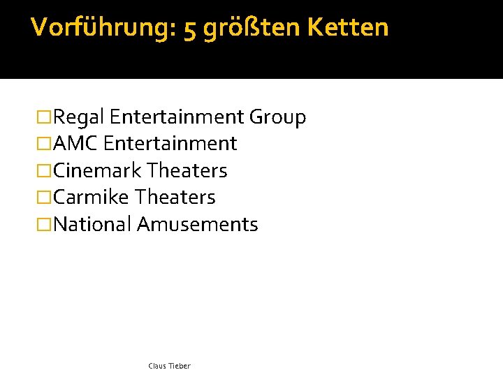 Vorführung: 5 größten Ketten �Regal Entertainment Group �AMC Entertainment �Cinemark Theaters �Carmike Theaters �National