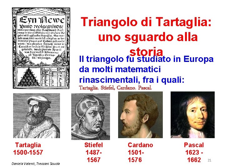 Triangolo di Tartaglia: uno sguardo alla storia Il triangolo fu studiato in Europa da