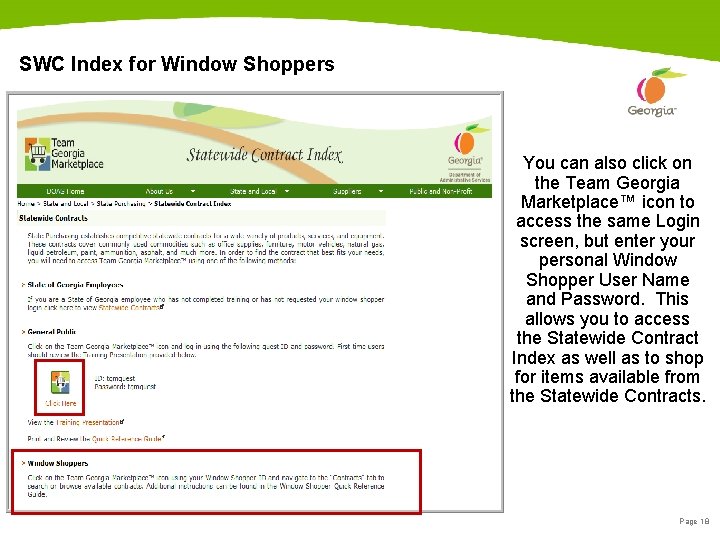 SWC Index for Window Shoppers You can also click on the Team Georgia Marketplace™