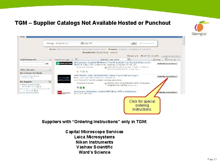 TGM – Supplier Catalogs Not Available Hosted or Punchout Click for special ordering instructions.