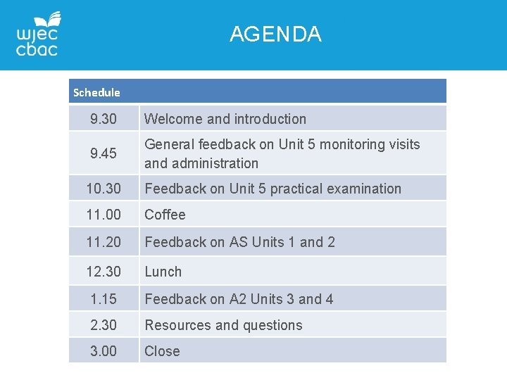 AGENDA Schedule 9. 30 Welcome and introduction 9. 45 General feedback on Unit 5