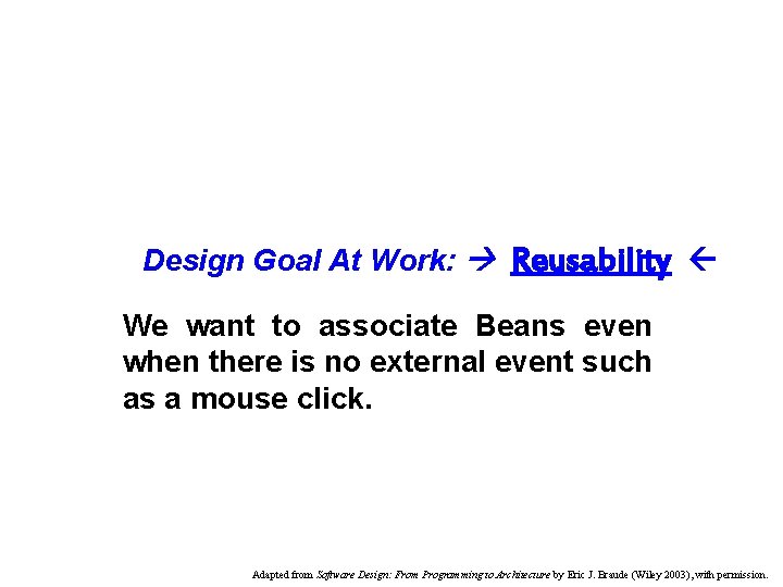Design Goal At Work: Reusability We want to associate Beans even when there is Design Goal At Work: Reusability We want to associate Beans even when there is
