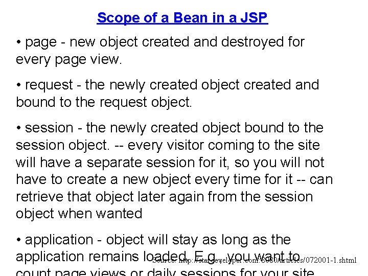 Scope of a Bean in a JSP • page - new object created and Scope of a Bean in a JSP • page - new object created and