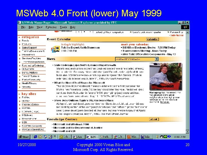 MSWeb 4. 0 Front (lower) May 1999 10/27/2000 Copyright 2000 Vivian Bliss and Microsoft