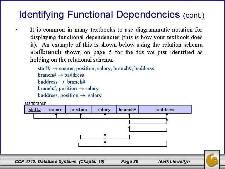 Identifying Functional Dependencies • (cont. ) It is common in many textbooks to use Identifying Functional Dependencies • (cont. ) It is common in many textbooks to use