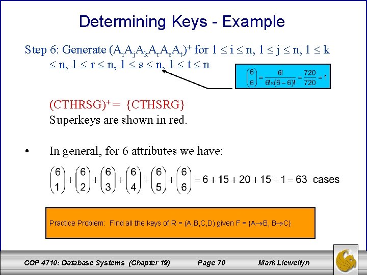 Determining Keys - Example Step 6: Generate (Ai. Aj. Ak. Ar. As. At)+ for Determining Keys - Example Step 6: Generate (Ai. Aj. Ak. Ar. As. At)+ for