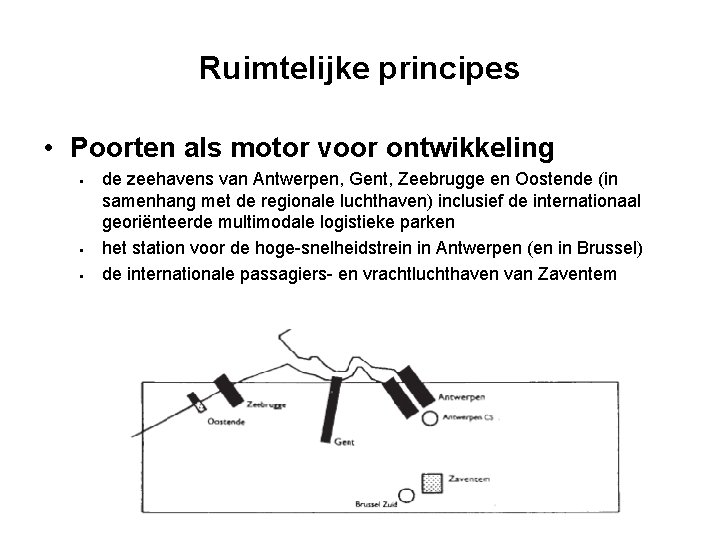 Ruimtelijke principes • Poorten als motor voor ontwikkeling § § § de zeehavens van