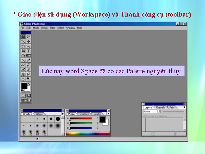 * Giao diện sử dụng (Workspace) và Thanh công cụ (toolbar) Lúc này word