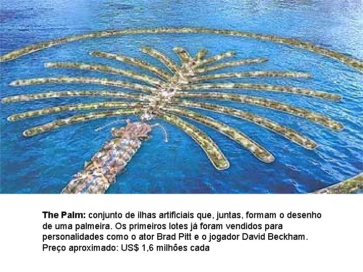 The Palm: conjunto de ilhas artificiais que, juntas, formam o desenho de uma palmeira.