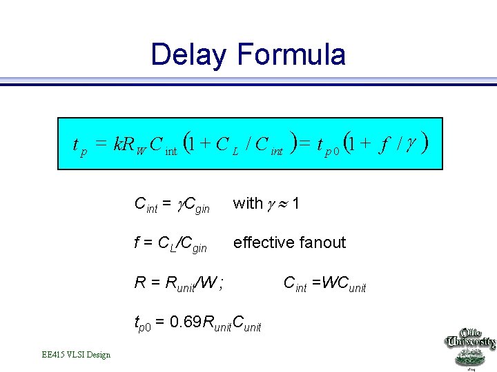 Delay Formula t p = k. R W C int (1 + C L