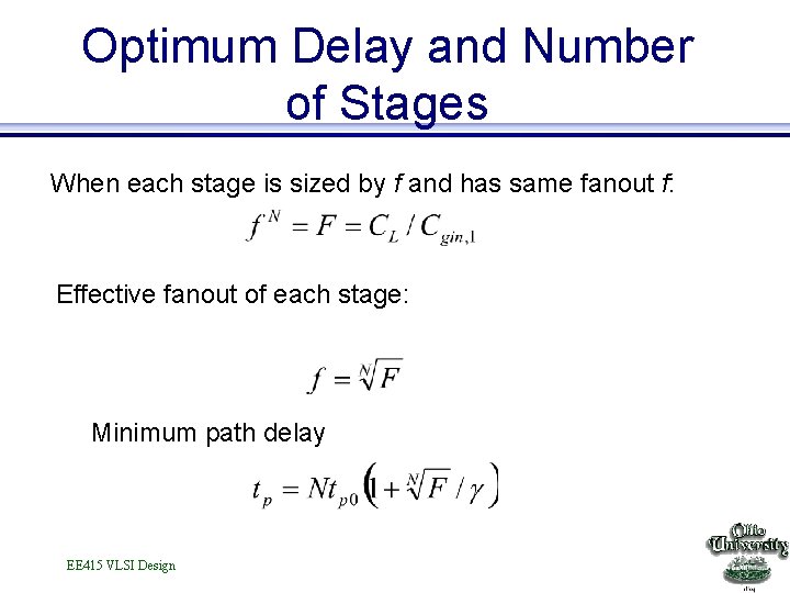 Optimum Delay and Number of Stages When each stage is sized by f and