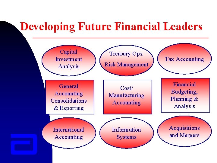 Developing Future Financial Leaders Capital Investment Analysis Treasury Ops. Risk Management Tax Accounting General