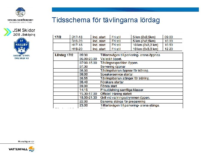 Tidsschema för tävlingarna lördag 