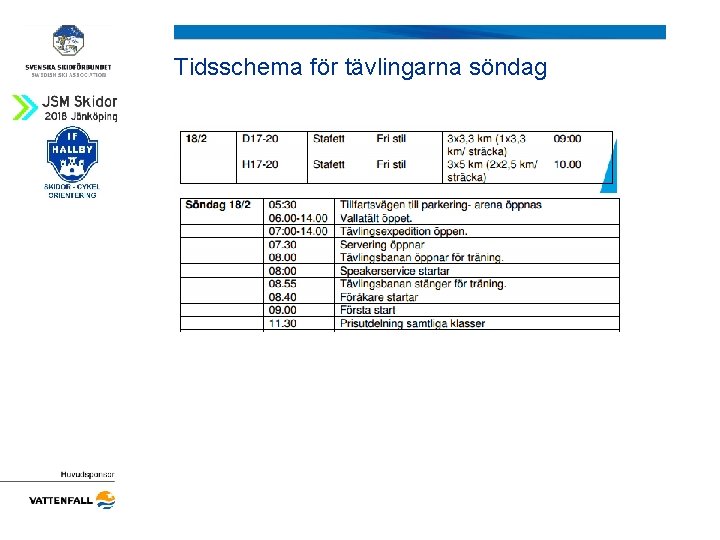 Tidsschema för tävlingarna söndag 