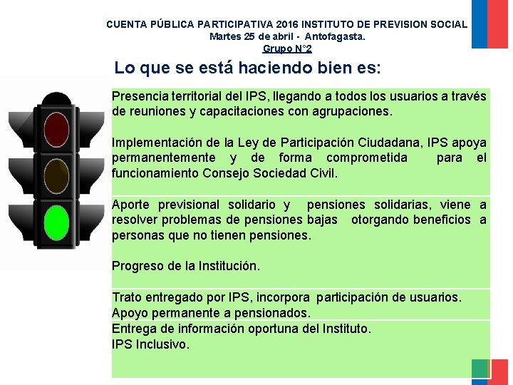 CUENTA PÚBLICA PARTICIPATIVA 2016 INSTITUTO DE PREVISION SOCIAL Martes 25 de abril - Antofagasta.