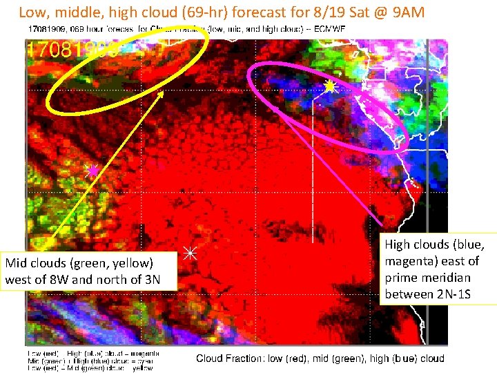 Low, middle, high cloud (69 -hr) forecast for 8/19 Sat @ 9 AM Mid