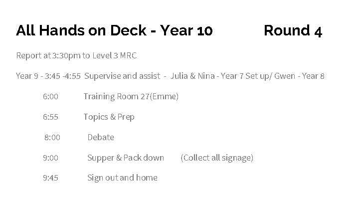 All Hands on Deck - Year 10 Round 4 Report at 3: 30 pm