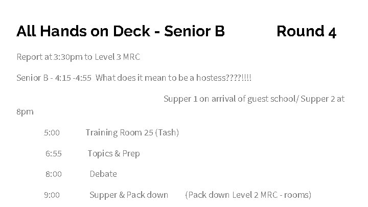 All Hands on Deck - Senior B Round 4 Report at 3: 30 pm
