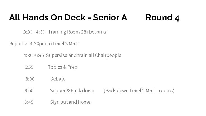 All Hands On Deck - Senior A Round 4 3: 30 - 4: 30