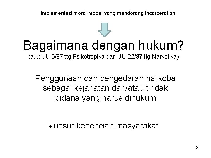 Implementasi moral model yang mendorong incarceration Bagaimana dengan hukum? (a. l. : UU 5/97