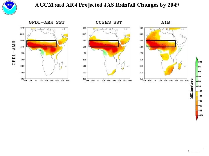 AGCM and AR 4 Projected JAS Rainfall Changes by 2049 