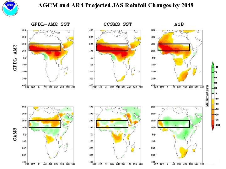AGCM and AR 4 Projected JAS Rainfall Changes by 2049 