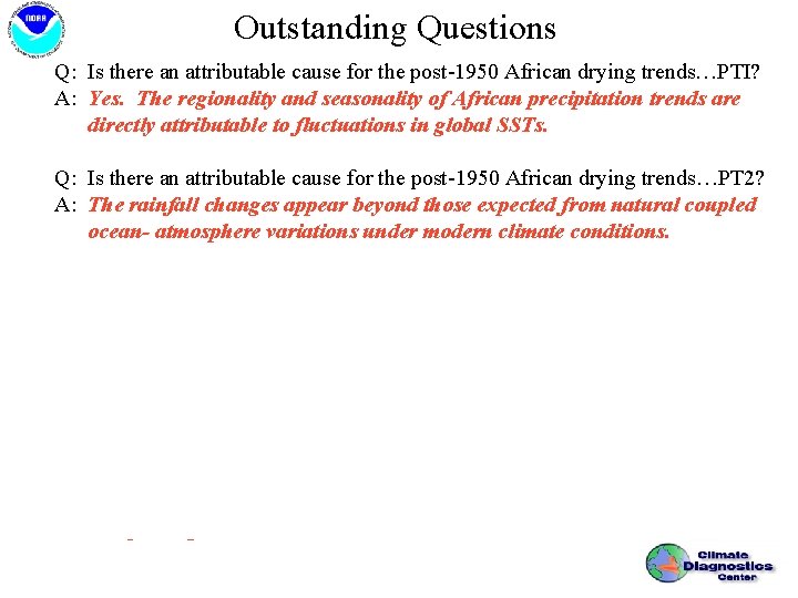 Outstanding Questions Q: Is there an attributable cause for the post-1950 African drying trends…PTI?