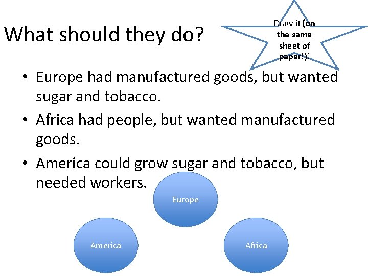 Draw it (on the same sheet of paper!)! What should they do? • Europe