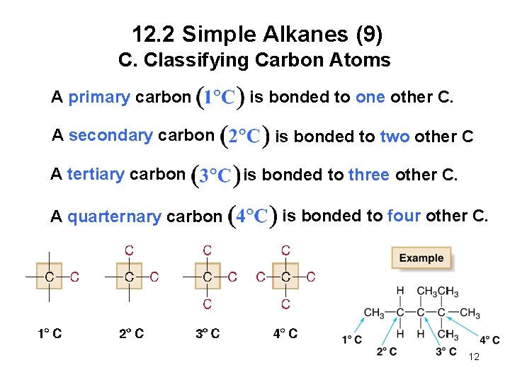 12. 2 Simple Alkanes (9) C. Classifying Carbon Atoms A primary carbon A secondary