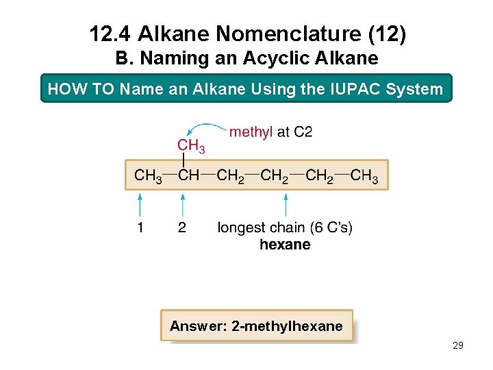 12. 4 Alkane Nomenclature (12) B. Naming an Acyclic Alkane HOW TO Name an