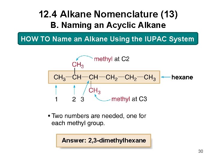 12. 4 Alkane Nomenclature (13) B. Naming an Acyclic Alkane HOW TO Name an
