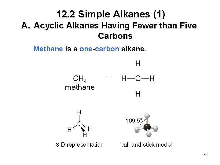12. 2 Simple Alkanes (1) A. Acyclic Alkanes Having Fewer than Five Carbons Methane