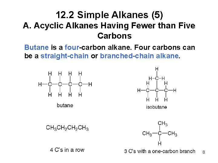 12. 2 Simple Alkanes (5) A. Acyclic Alkanes Having Fewer than Five Carbons Butane