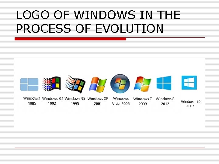 LOGO OF WINDOWS IN THE PROCESS OF EVOLUTION LOGO OF WINDOWS IN THE PROCESS OF EVOLUTION