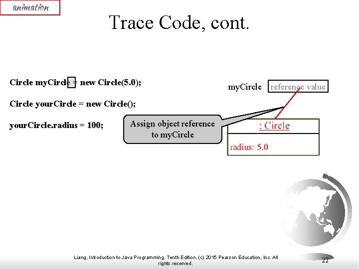 animation Trace Code, cont. Circle my. Circle = new Circle(5. 0); my. Circle reference animation Trace Code, cont. Circle my. Circle = new Circle(5. 0); my. Circle reference