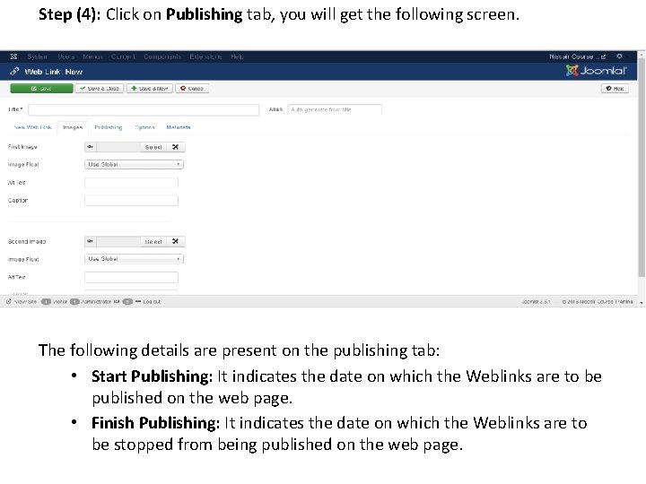 Step (4): Click on Publishing tab, you will get the following screen. The following