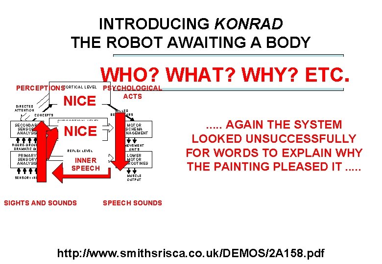 INTRODUCING KONRAD THE ROBOT AWAITING A BODY PERCEPTIONSCORTICAL LEVEL WHO? WHAT? WHY? ETC. HIGHER