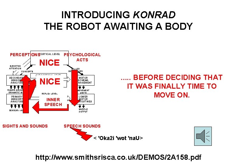 INTRODUCING KONRAD THE ROBOT AWAITING A BODY PERCEPTIONSCORTICAL LEVEL PSYCHOLOGICAL HIGHER COGNITION ACTS AUTONOMOUS