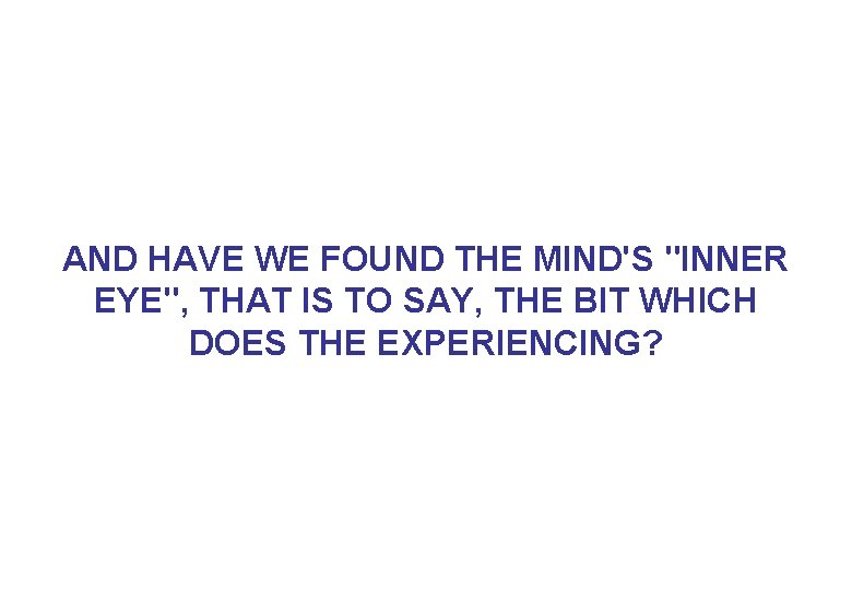 AND HAVE WE FOUND THE MIND'S "INNER EYE", THAT IS TO SAY, THE BIT