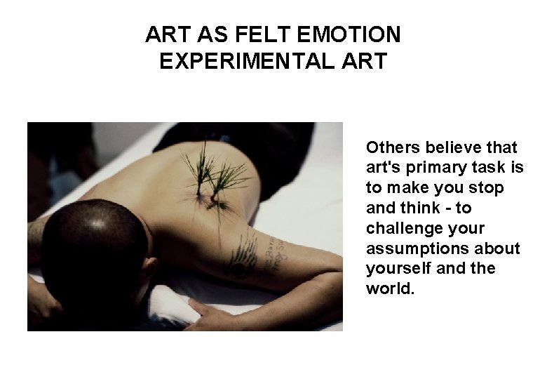 ART AS FELT EMOTION EXPERIMENTAL ART Others believe that art's primary task is to