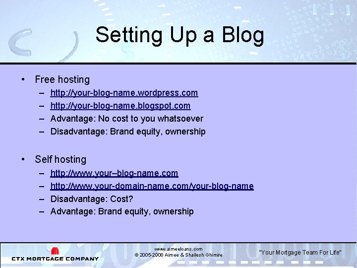 Setting Up a Blog • Free hosting – – http: //your-blog-name. wordpress. com http: