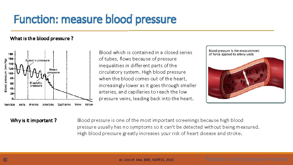 Function: measure blood pressure What is the blood pressure ? Blood which is contained