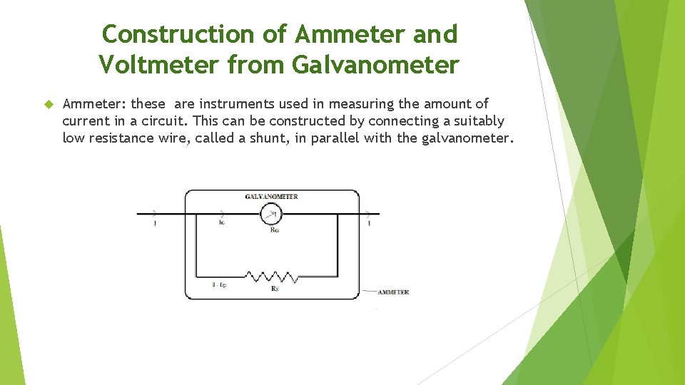 Construction of Ammeter and Voltmeter from Galvanometer Ammeter: these are instruments used in measuring
