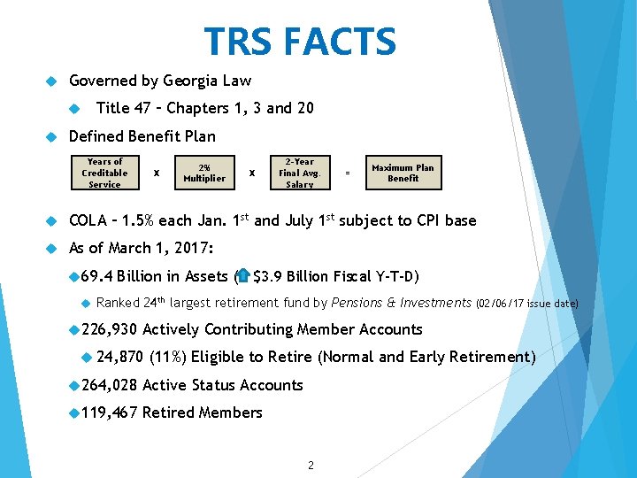 TRS FACTS Governed by Georgia Law Title 47 – Chapters 1, 3 and 20