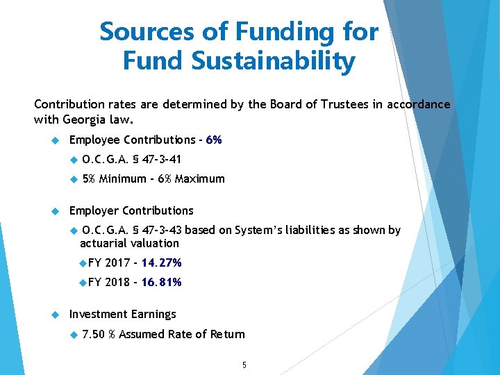 Sources of Funding for Fund Sustainability Contribution rates are determined by the Board of