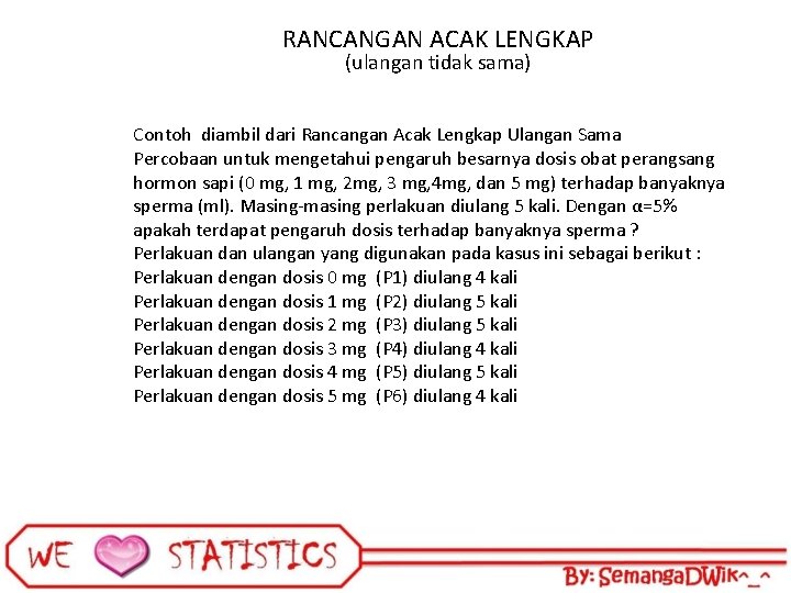 RANCANGAN ACAK LENGKAP (ulangan tidak sama) Contoh diambil dari Rancangan Acak Lengkap Ulangan Sama