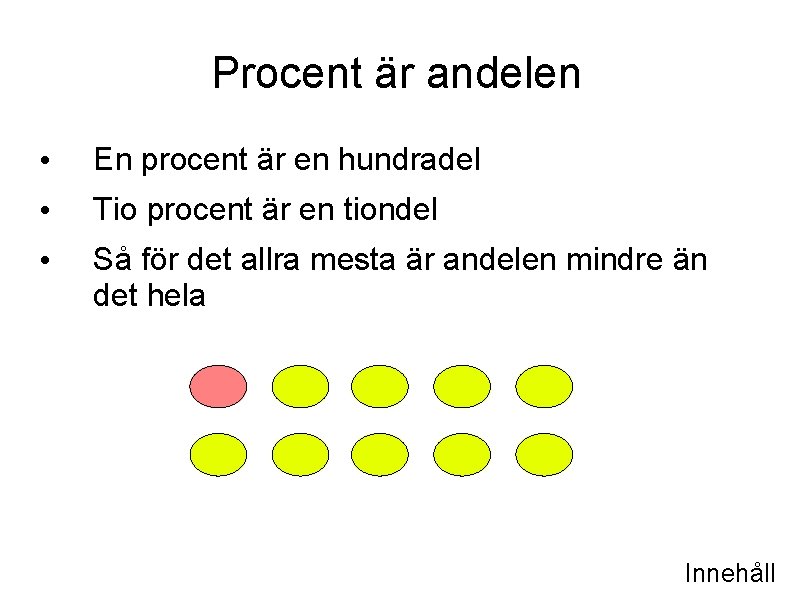 Procent är andelen • En procent är en hundradel • Tio procent är en