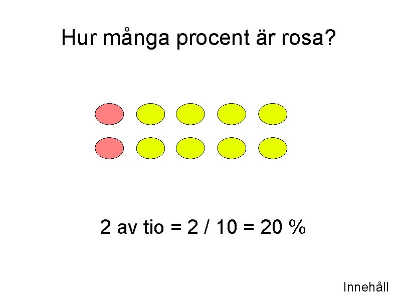 Hur många procent är rosa? 2 av tio = 2 / 10 = 20